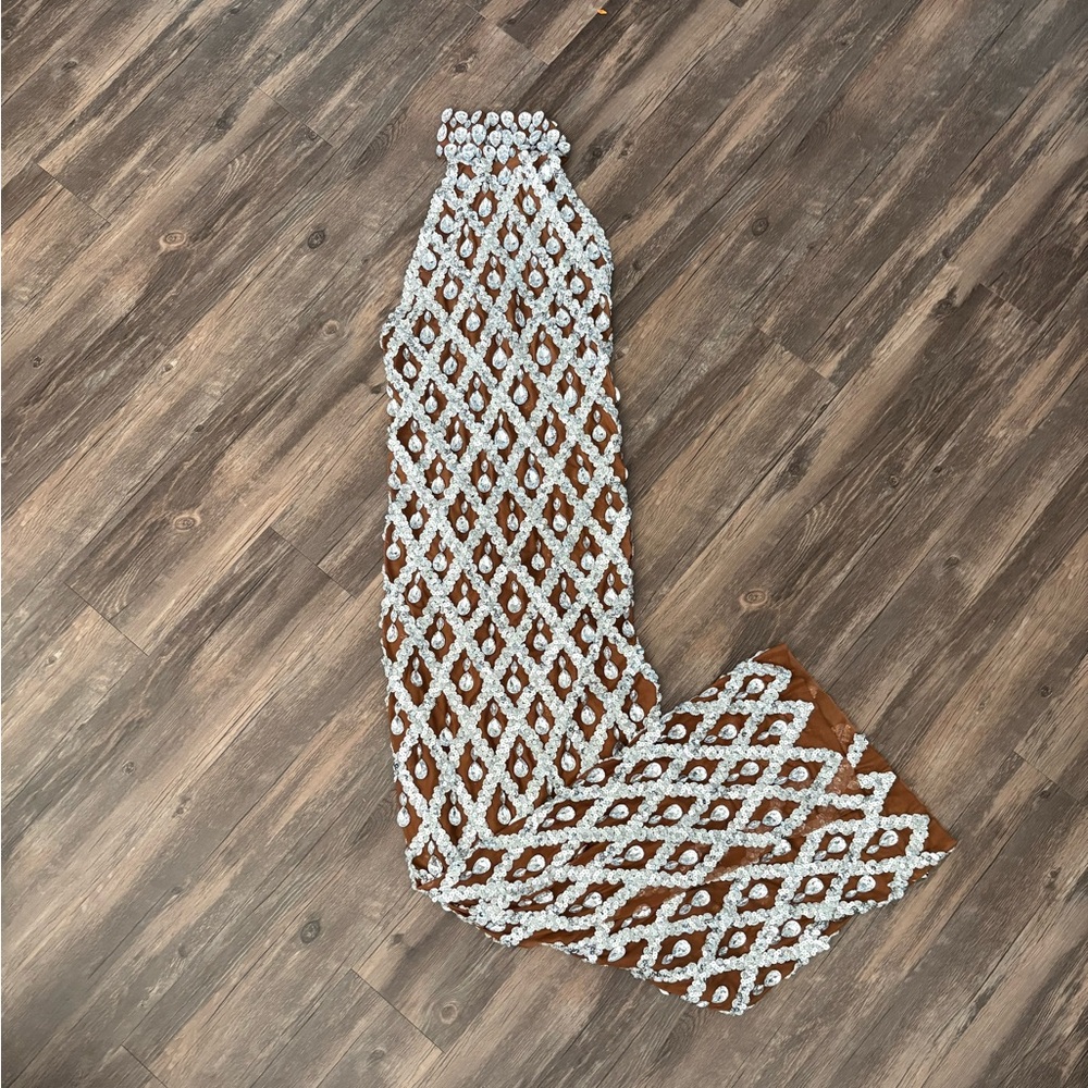 Brown and Silver Rhinestone Mesh Dress